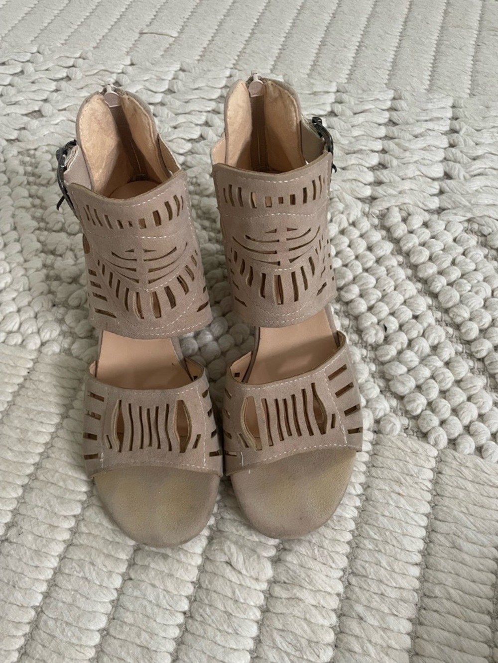 Women's Taupe Cutout Ankle Strap Sandals